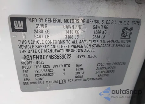 2011 Cadillac Srx Performance Collection from USA, damaged, VIN 3GYFNBEY4BS539622